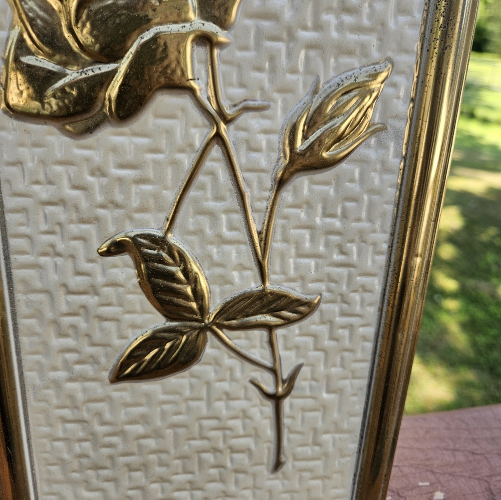 Vintage Gold Metal Rose Wall Hanging made in Holland 7" x 22" - Picture 5 of 10